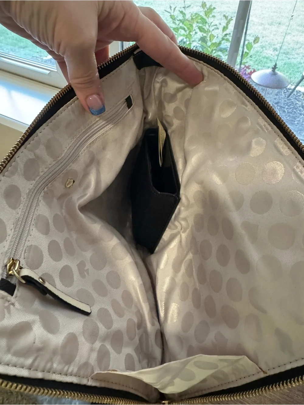 Kate Spade Black & Cream Striped Leather Wristlet Clutch Bag
